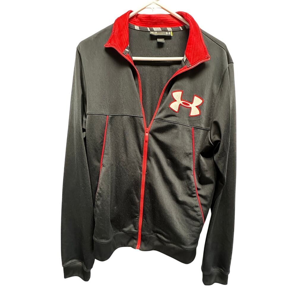 Under Amour Full Zip Black LS Jacket Large Chest Patch